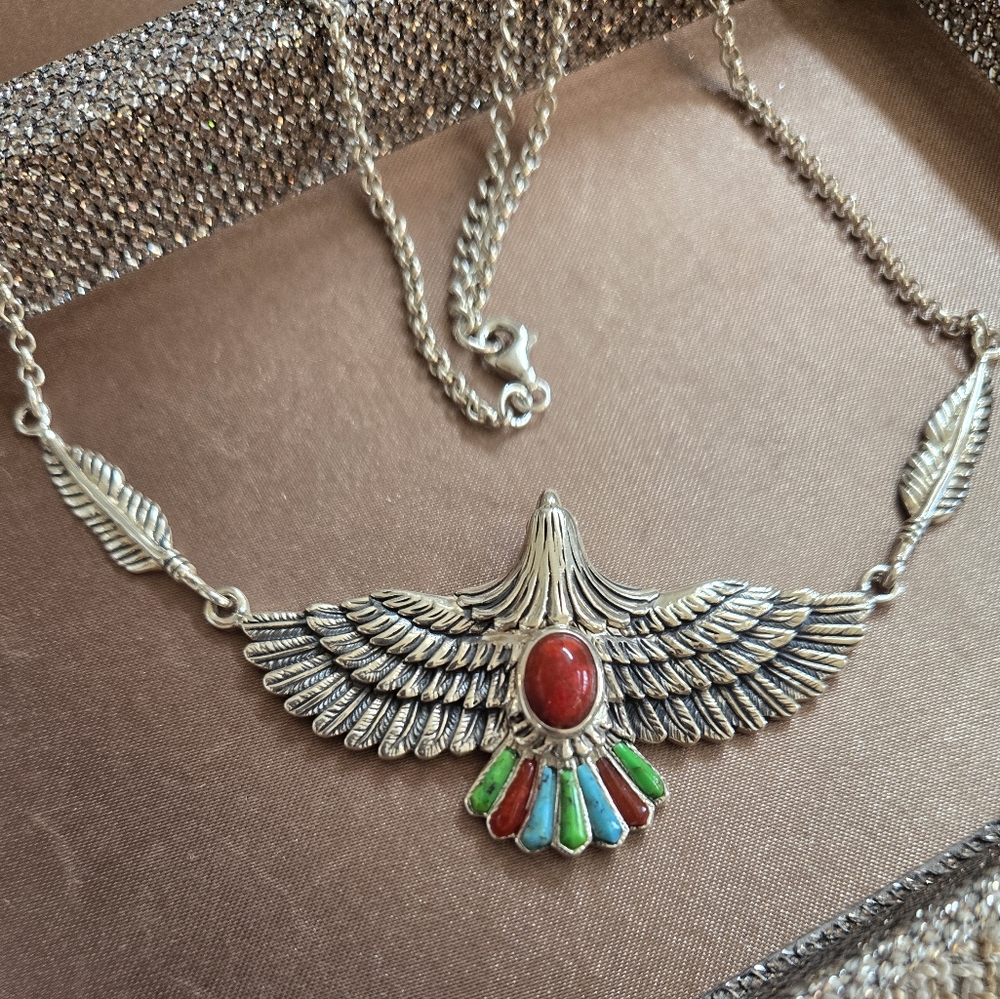 Sterling Silver Thunderbird Gemstone Necklace - image 2